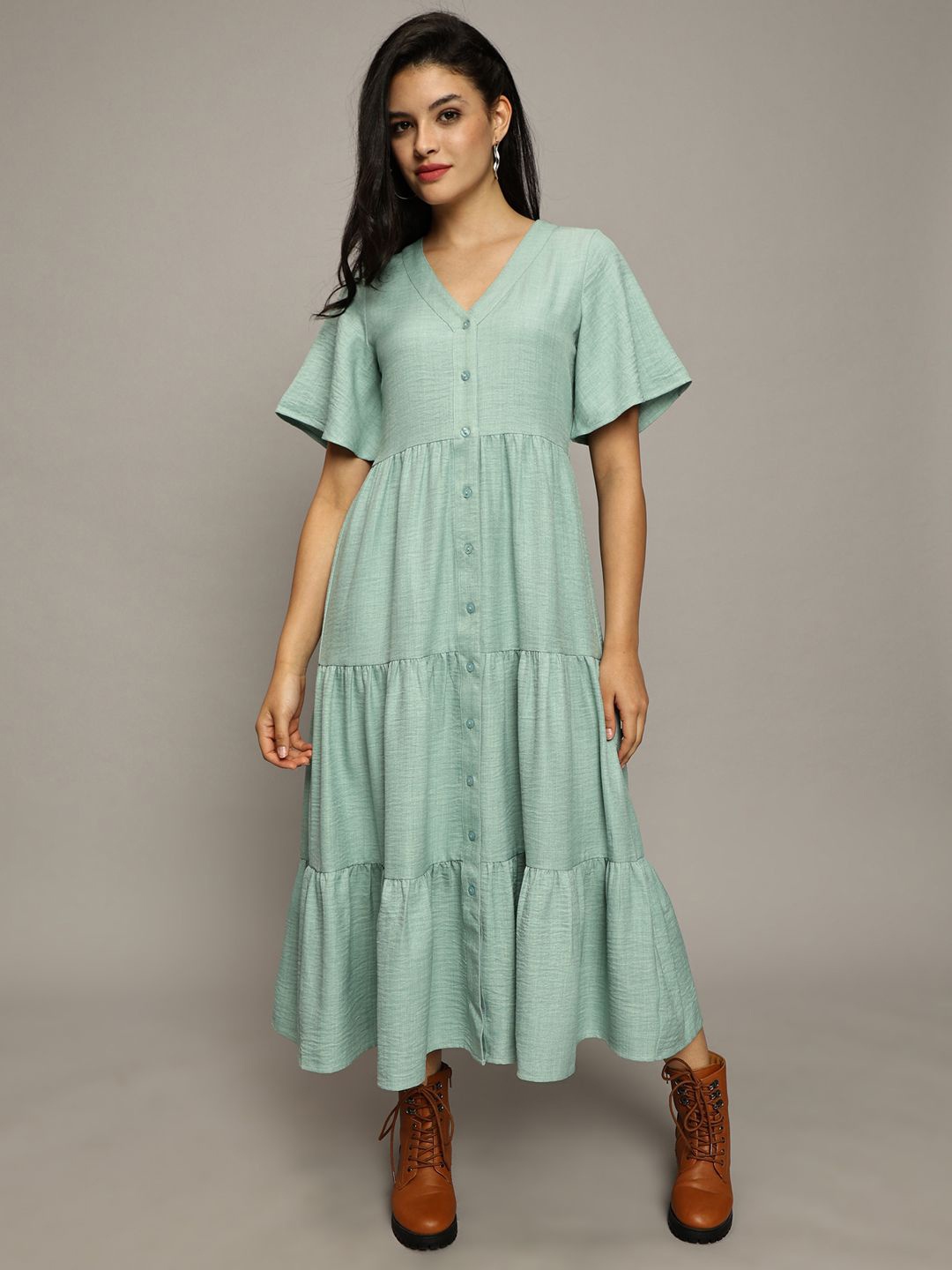 

The Roadster Lifestyle Co V-Neck Tiered Maxi Dress, Green