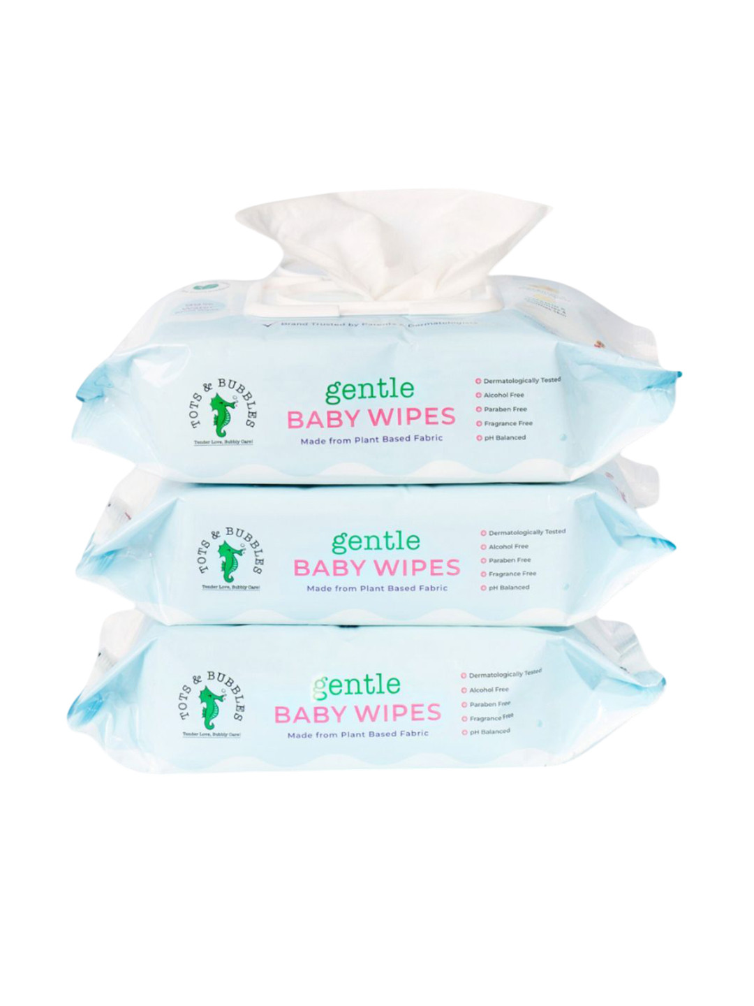 

Tots & Bubbles Set Of 3 99.9% Water-Based Gentle Baby Wet Wipes With Vitamin E-72Pcs Each, Transparent