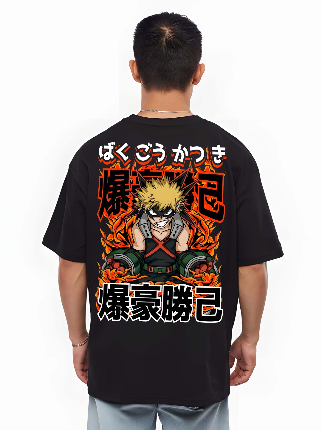 

Krimmple Men Graphic Printed Round Neck Cotton Oversized T-shirt, Black