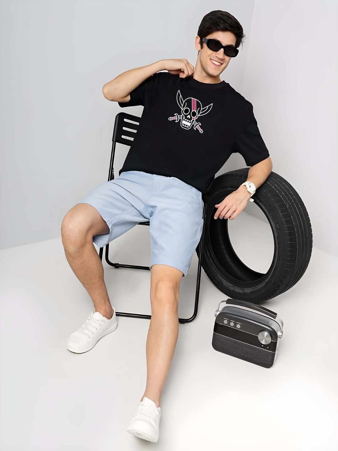 

Krimmple Men Drop-Shoulder Sleeves Pure Cotton T-shirt, Black
