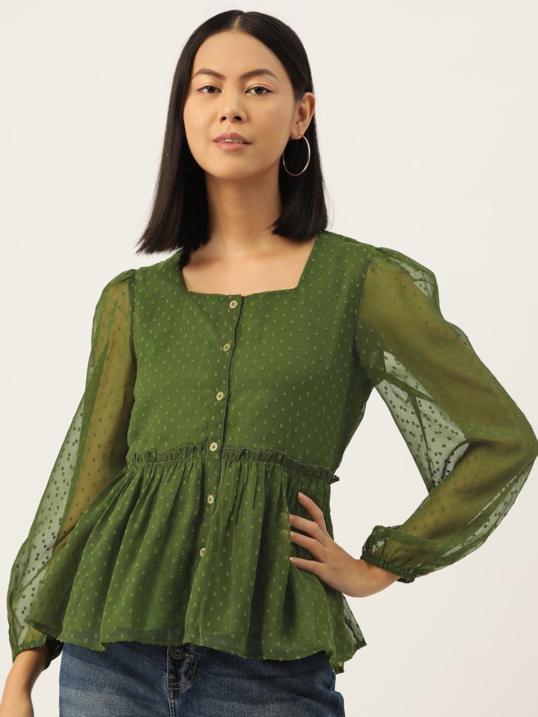 

Moda Rapido Women Gathered Peplum Top, Olive