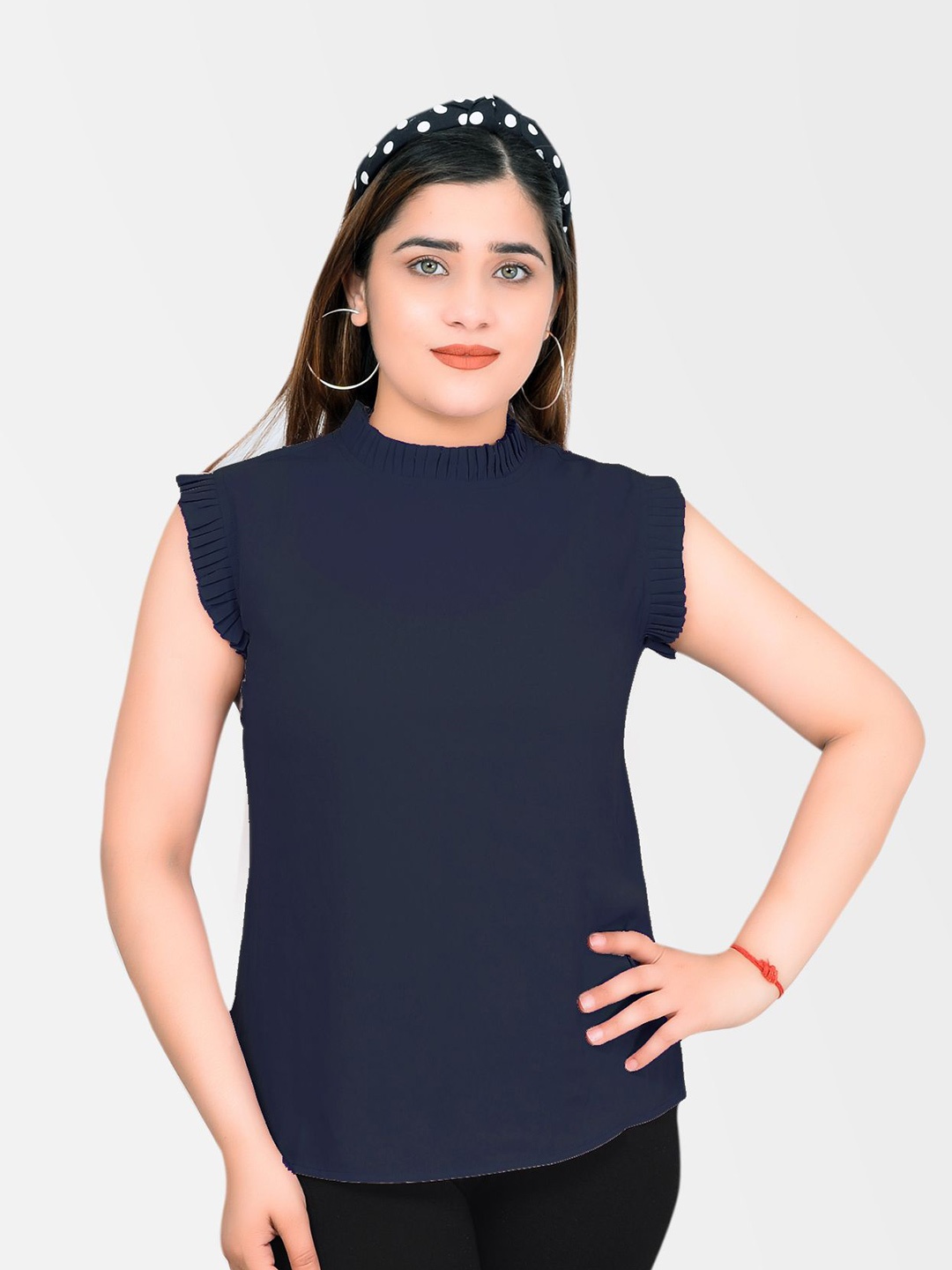 

DELIS Round Neck Georgette Top, Navy blue