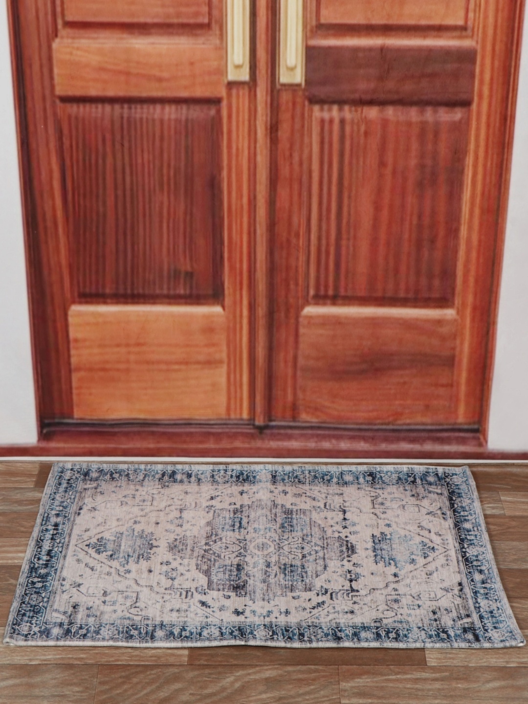 

Aura Beige & Blue Textured Anti Skid Doormat