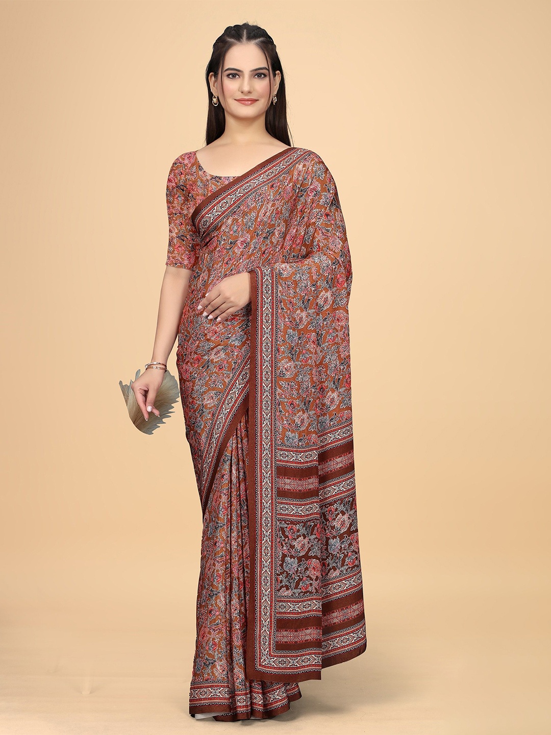 

K 5 Fashion Floral Pure Crepe Saree, Orange