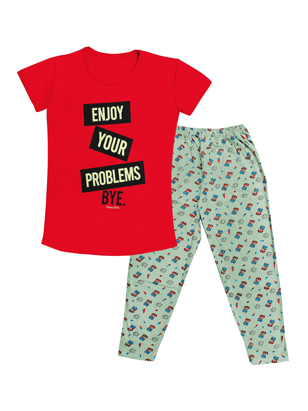 

Tee Weavers Girls Printed Pure Cotton Night suit, Red