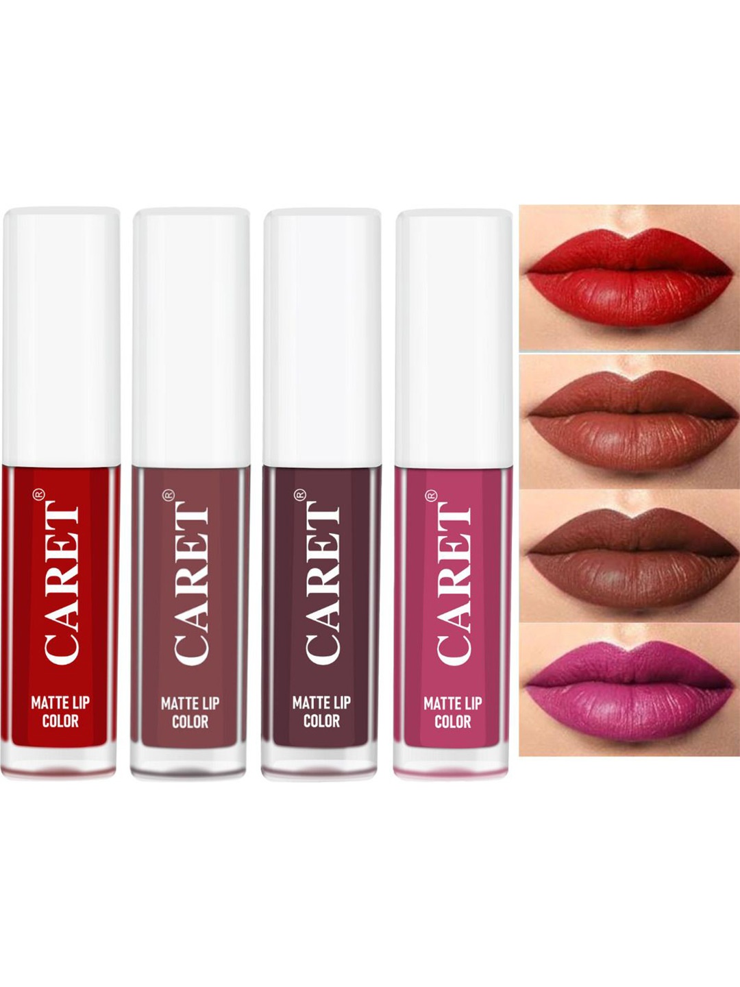 

CARET ORGANIC Set Of 4 Super-Pigmented Liquid Matte Lipsticks - 8 ml - 3 - 1 - 7 - 8, Red