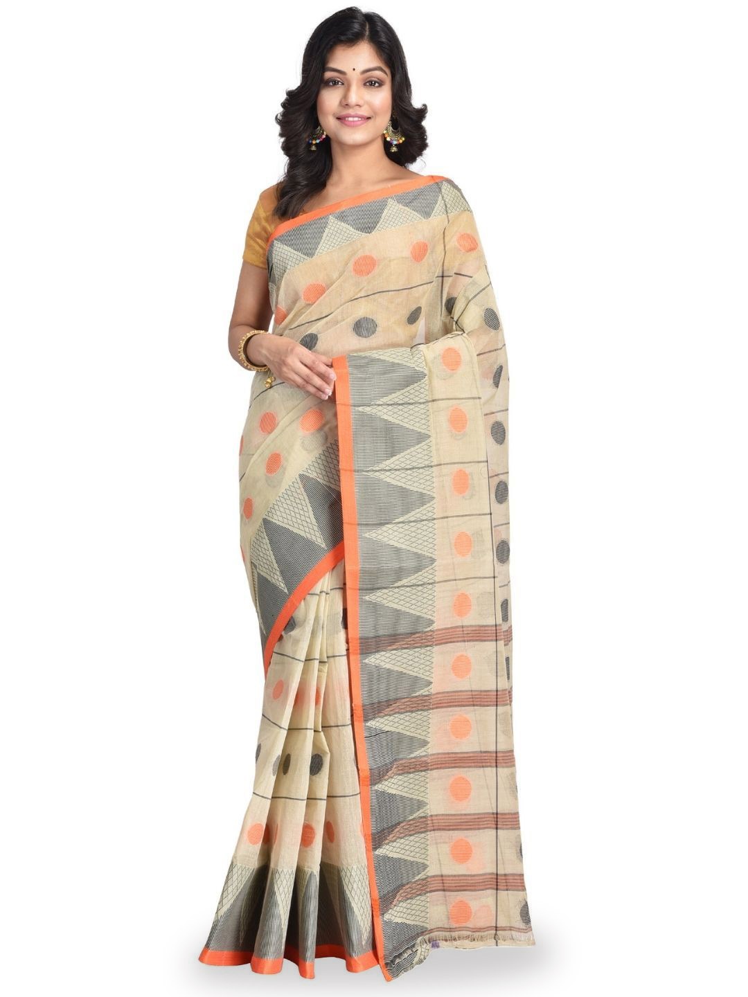 

RAJ SAREE HOUSE Pure Cotton Jamdani Saree, Off white