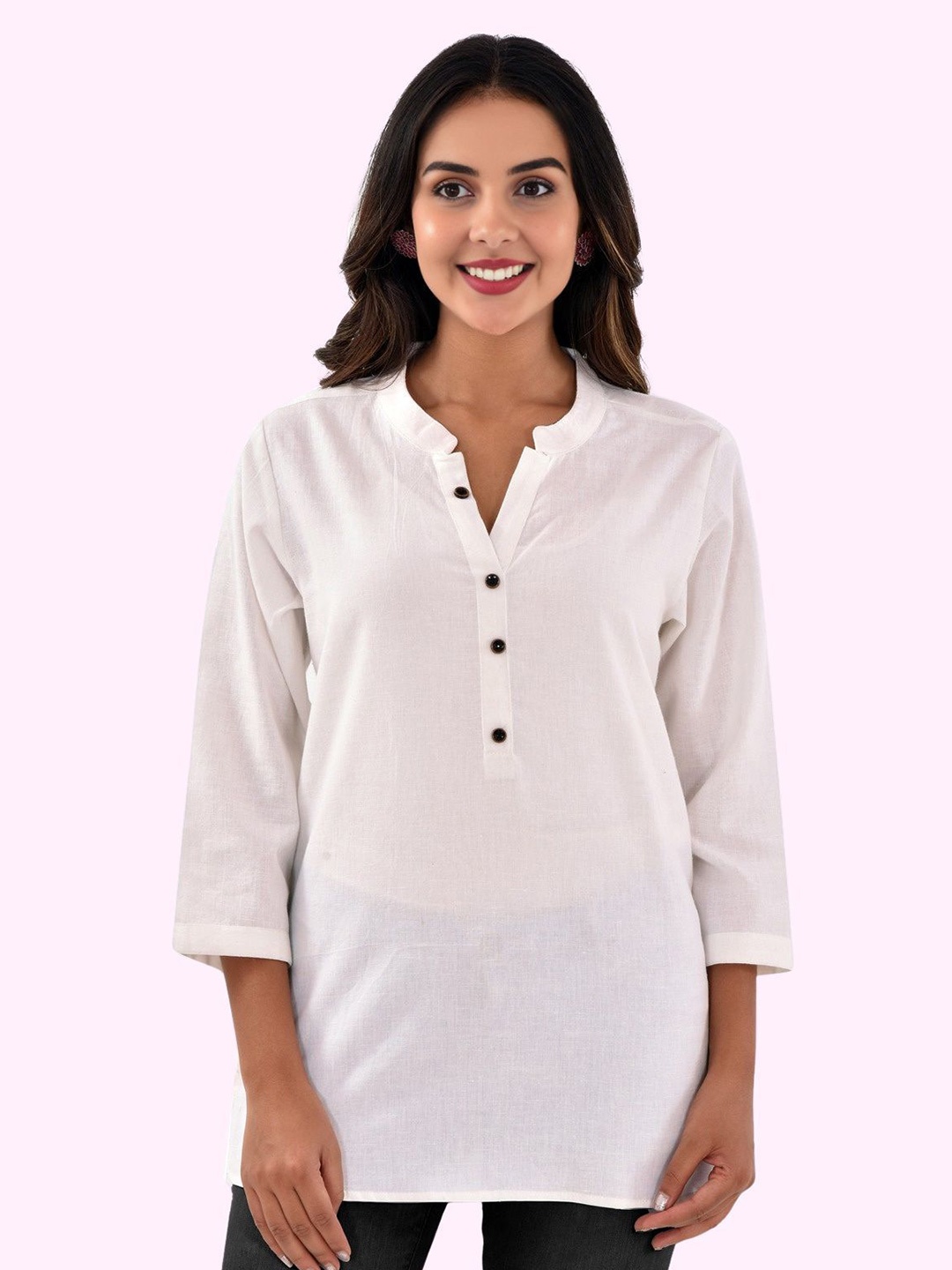 

GiftyBasket Women Mandarin Collar Cotton Shirt Style Top, White