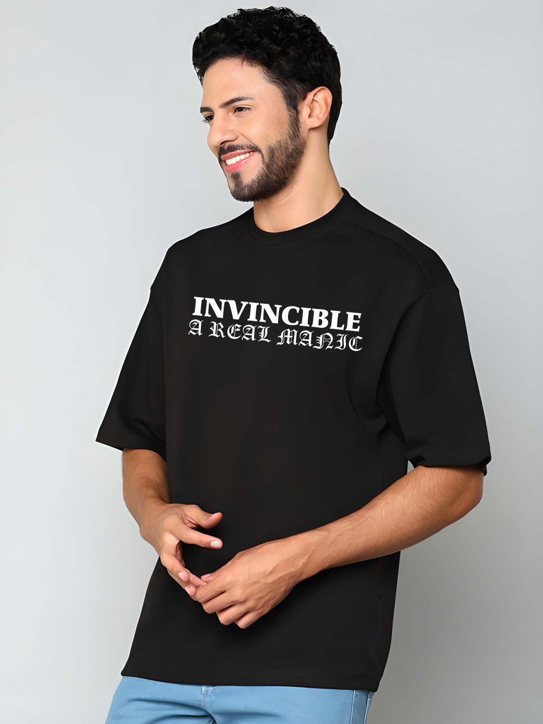 

BOWLIFESTYLE Men Drop-Shoulder Sleeves Pure Cotton T-shirt, Black
