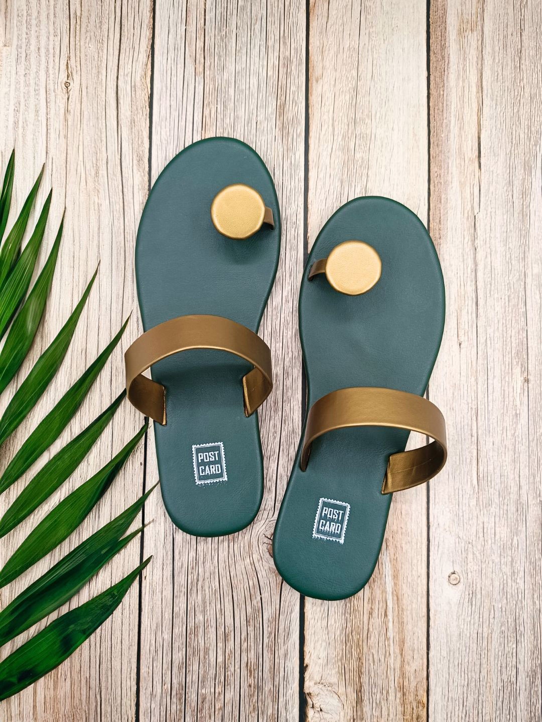 

POSTCARD Women Printed Open Toe Flats, Green