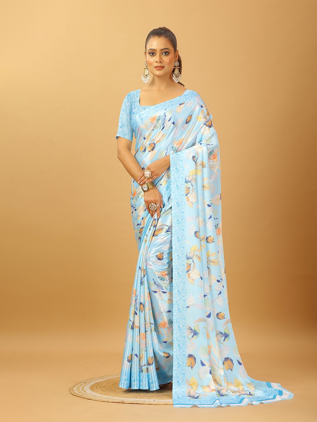

NIRMAL CREATION Floral Printed Pure Crepe Saree, Blue
