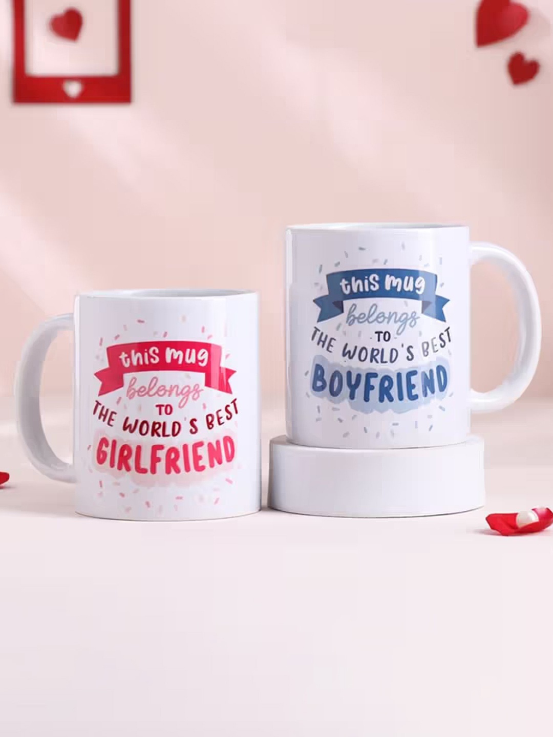 

Floweraura Set Of 2 White & Blue Printed Ceramic Glossy Mugs - 350ml