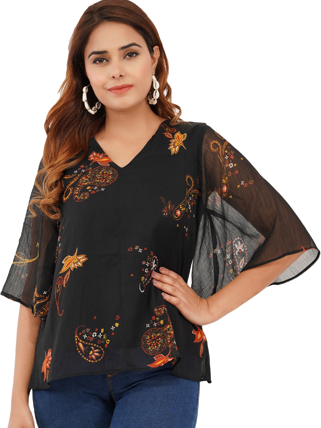 

Edla Women V-Neck Flared Sleeve A-Line Dress, Black