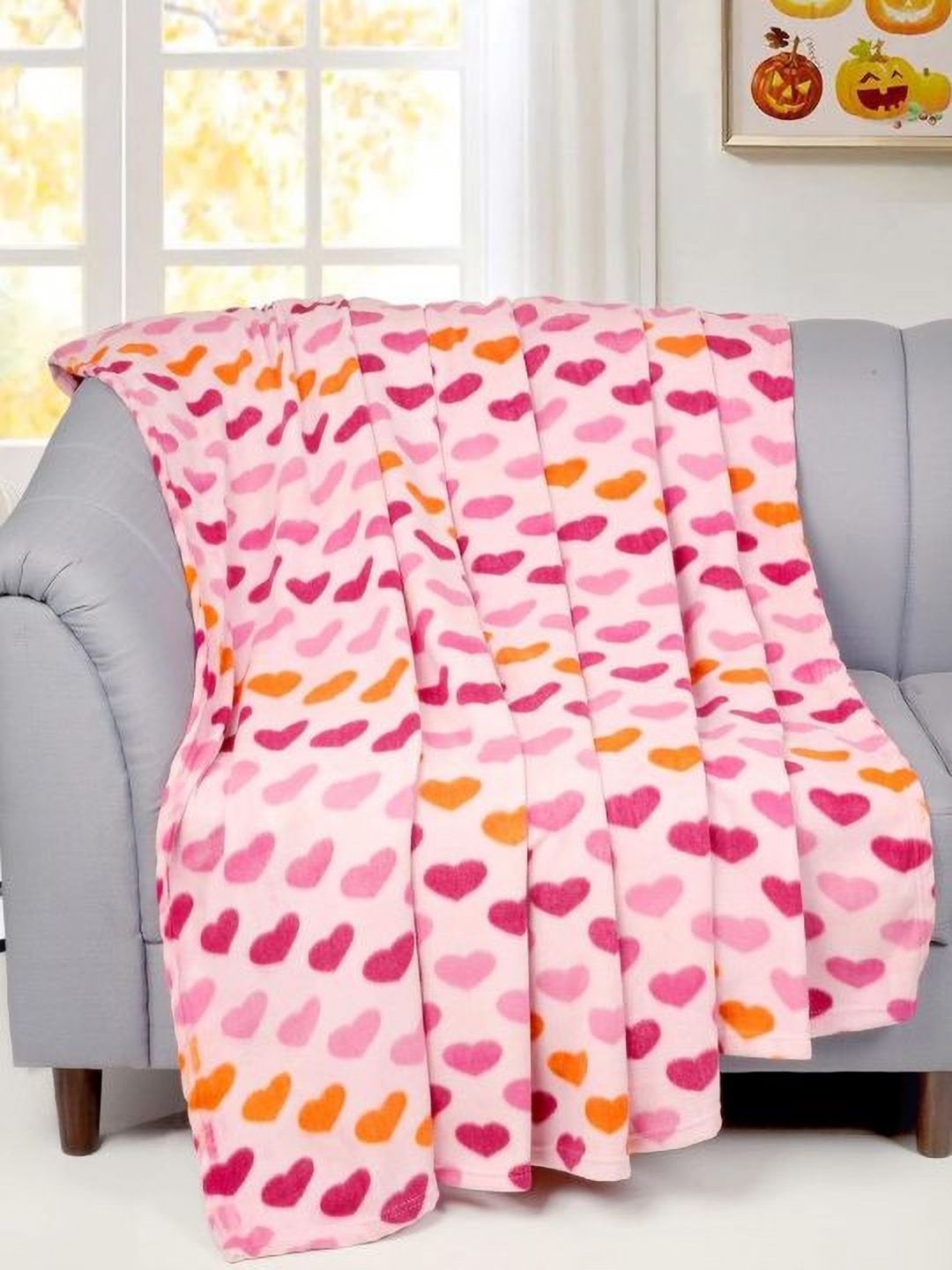 

VAS COLLECTIONS Fleece Pink & Orange Geometric AC Room 210 GSM Single Bed Blanket