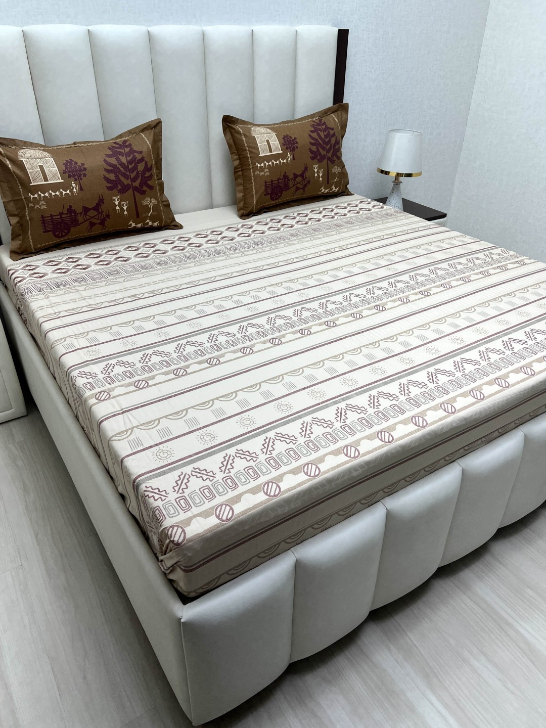 

Pure Decor Cotton King Size Double Bed Bedsheet With 2 Pillow Covers 2.74m X 2.74m, Brown