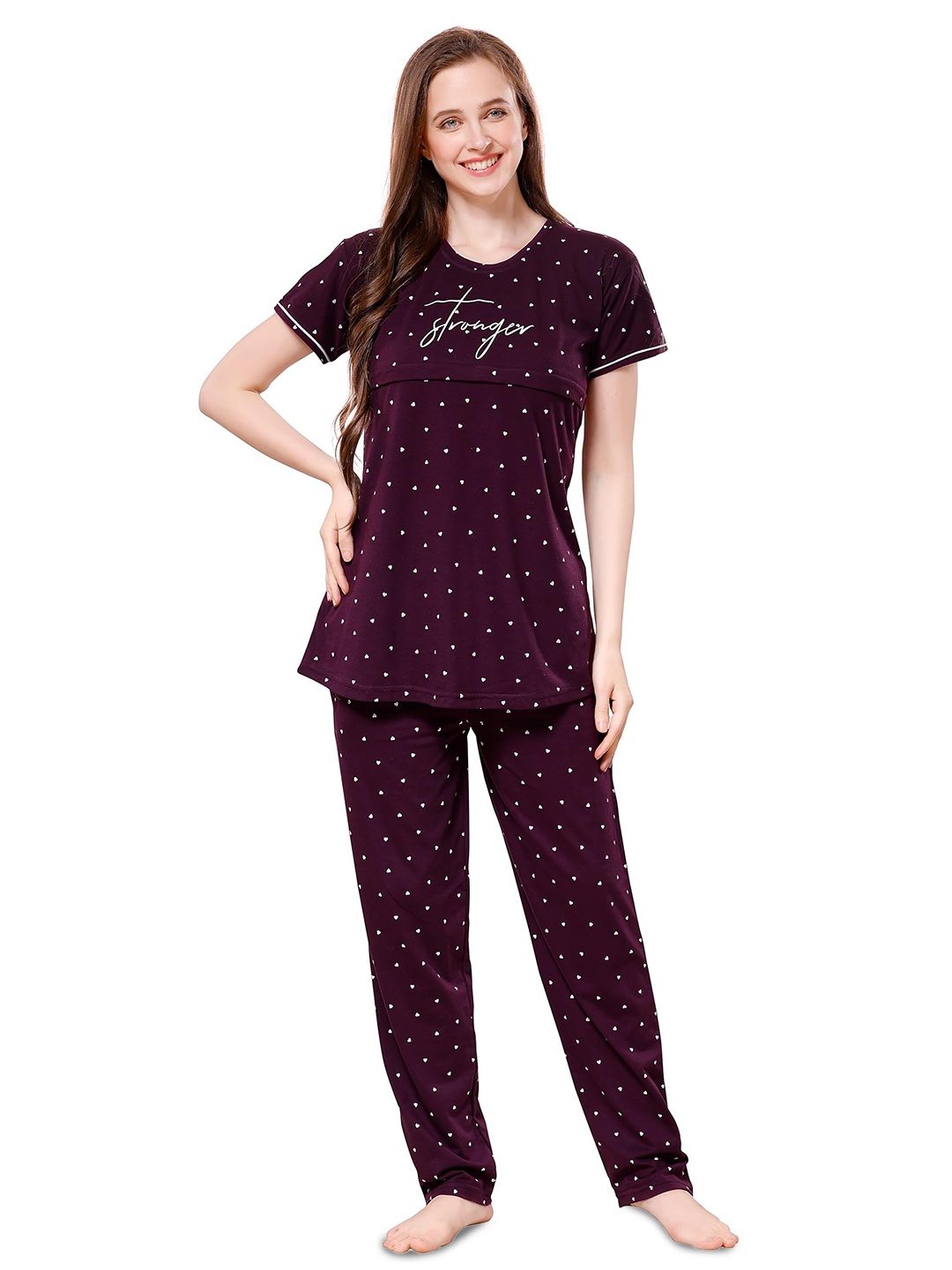 

TIGYWIGY Graphic Printed Pure Cotton Maternity Top With Pyjama, Purple