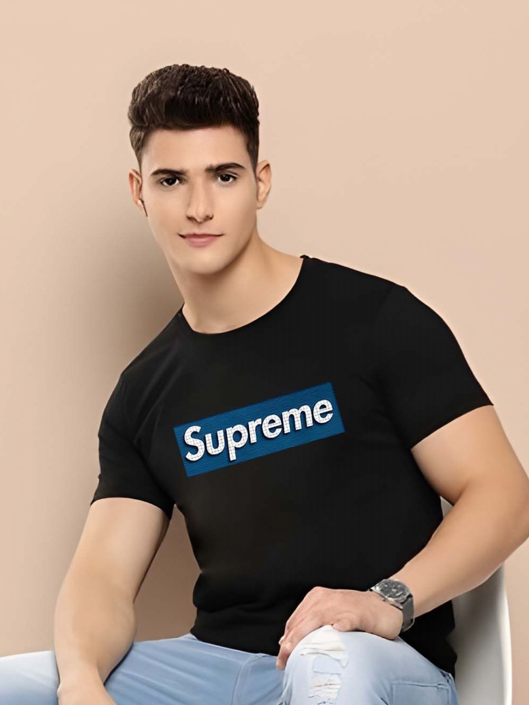 

Moda Rapido Men Drop-Shoulder Sleeves Pure Cotton T-shirt, Black
