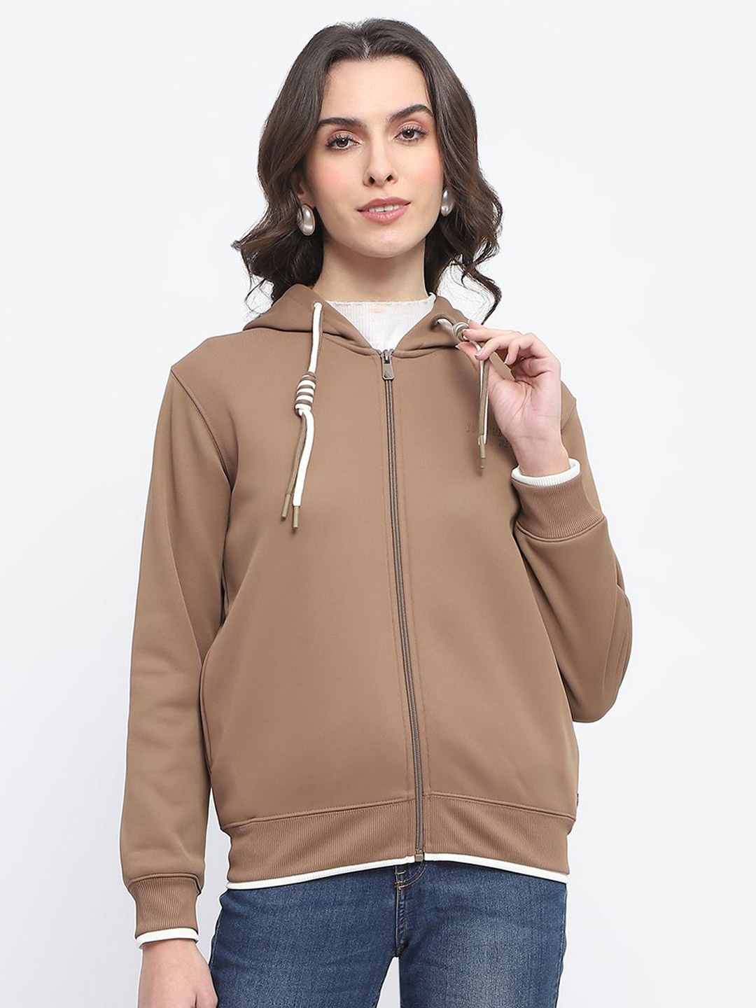 

Madame Women Hooded Front-Open Sweatshirt, Brown
