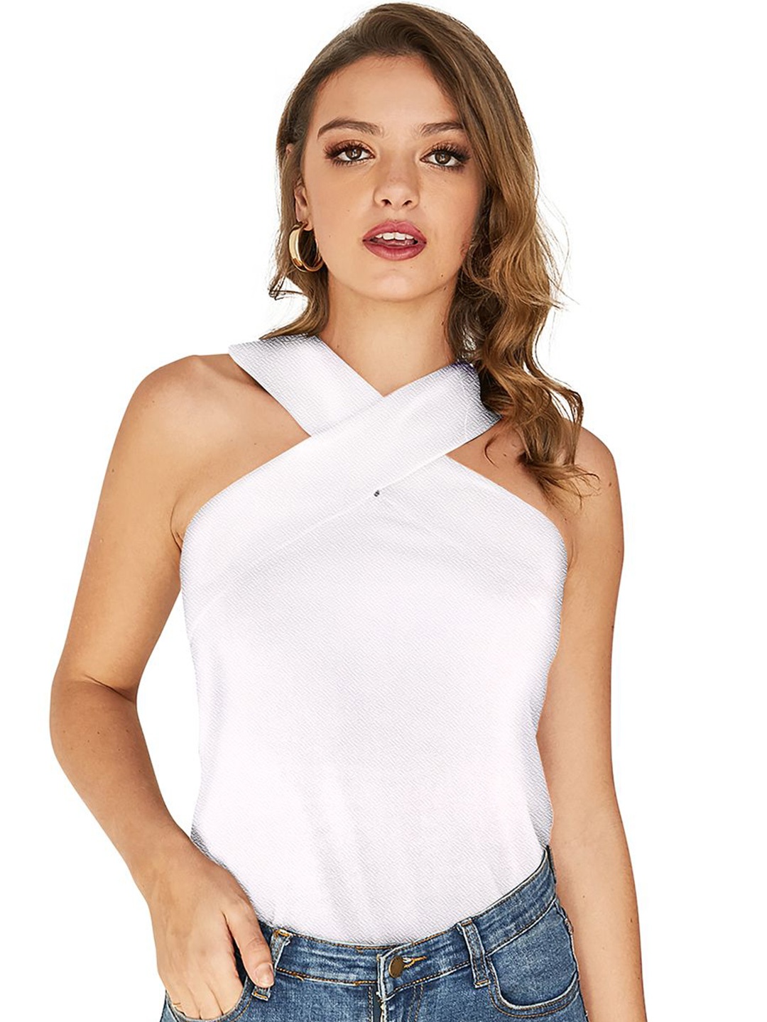 

SHOPONBIT Women Halter Neck Top, White