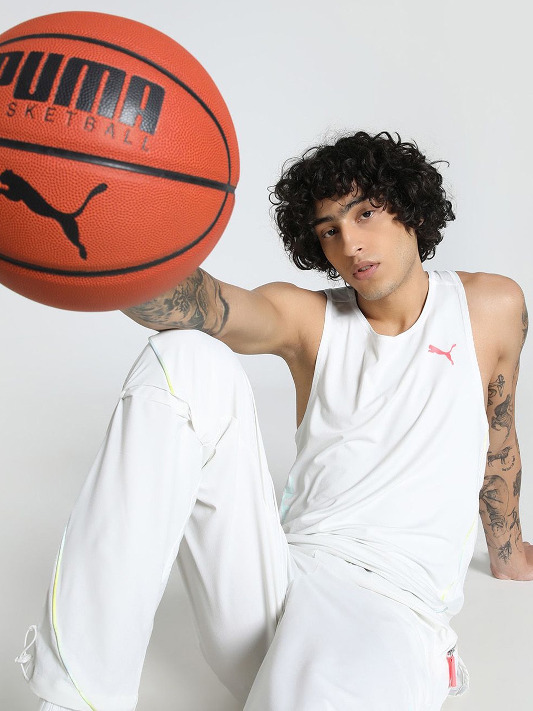

Puma Men All-Pro Brand Logo Printed Sleeveless Basketball Singlet, White