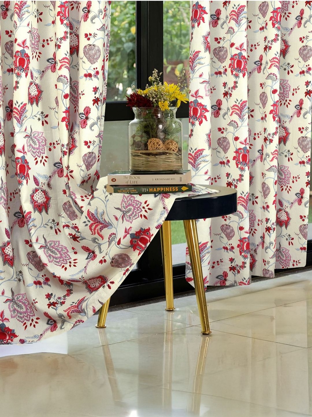 

Aura Red & Cream-Coloured 2 Pieces Floral Printed Cotton Door Curtains