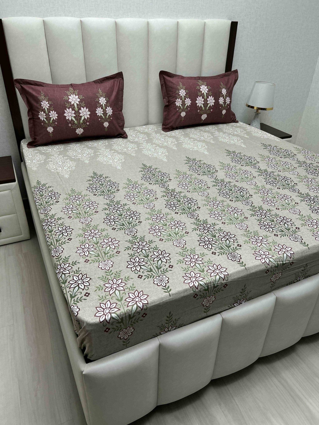 

Pure Decor Cotton King Size Double Bed Bedsheet With 2 Pillow Covers 2.74m X 2.74m, Grey