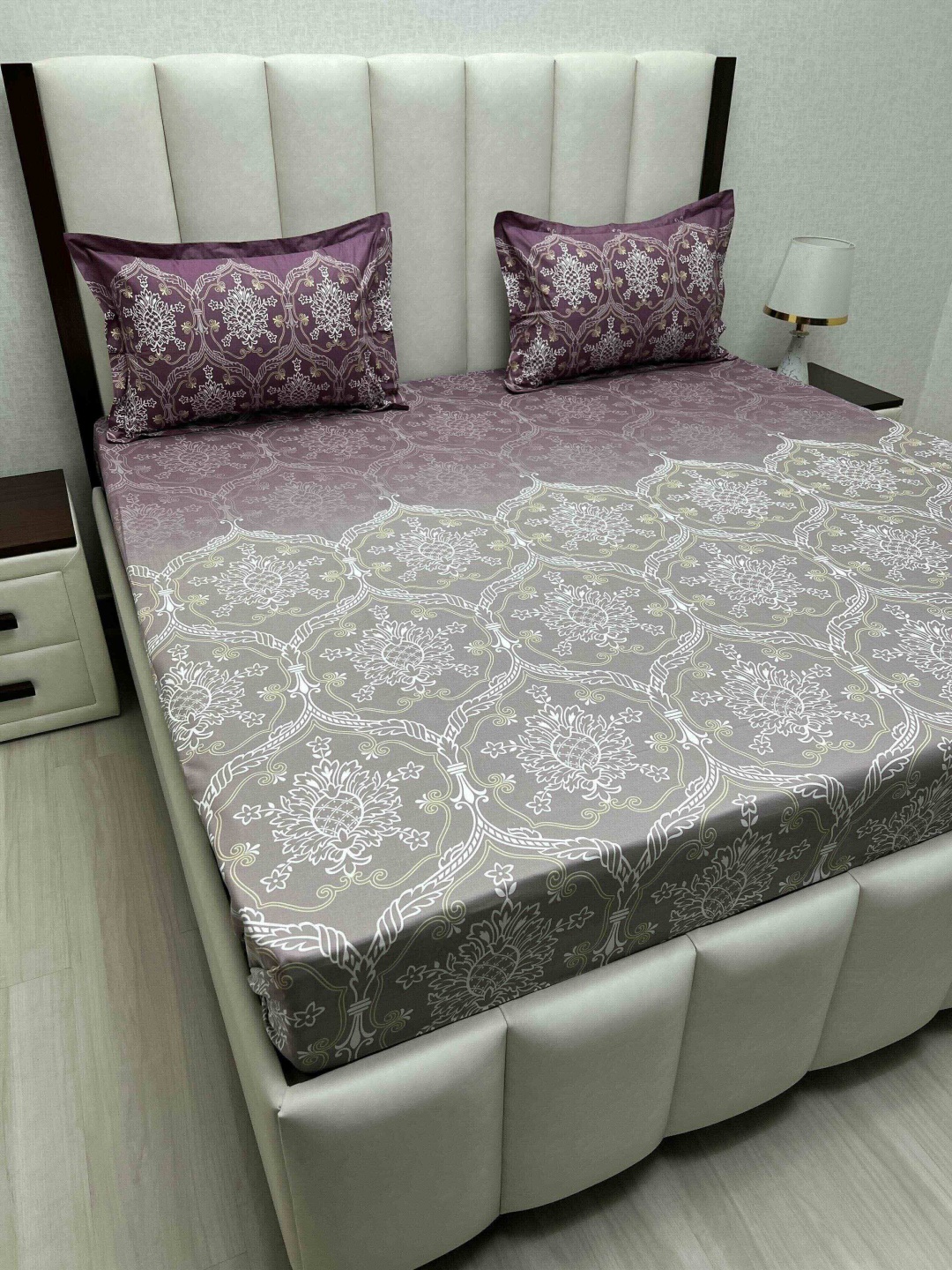 

Pure Decor Cotton King Size Double Bed Bedsheet With 2 Pillow Covers 2.74m X 2.74m, Purple