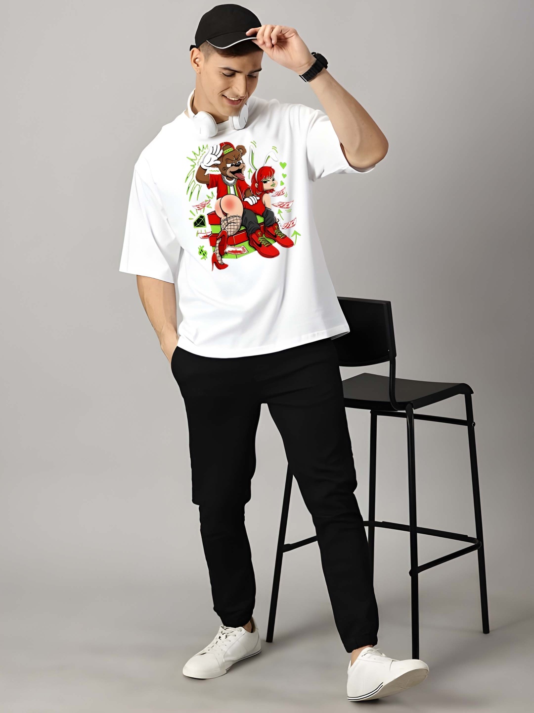 

Krimmple Men Drop-Shoulder Sleeves Pure Cotton T-shirt, White