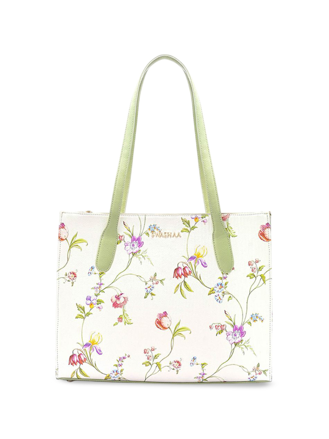 

SWASHAA Women Floral Printed Shopper Leather Tote Bag, White