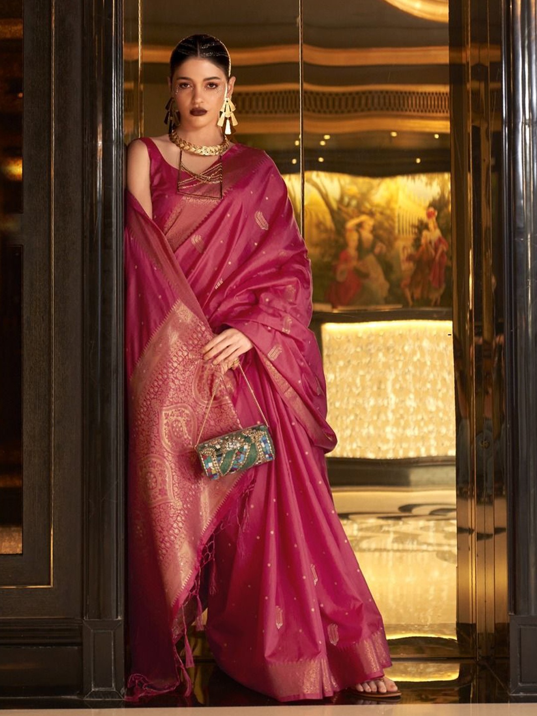 

Anouk Woven Design Zari Banarasi Saree, Pink