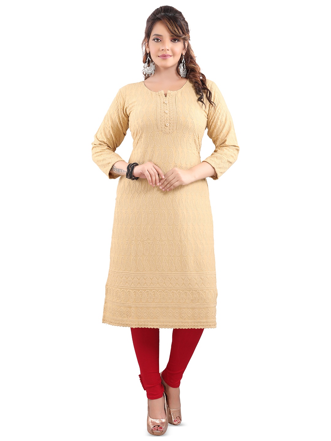 

DREAM & DZIRE Women Paisley Embroidered Chikankari Kurta, Beige