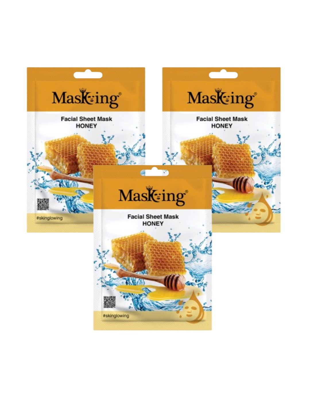 

MasKing Set Of 3 Honey Beauty Facial Sheet Masks For Skin Hydration, White