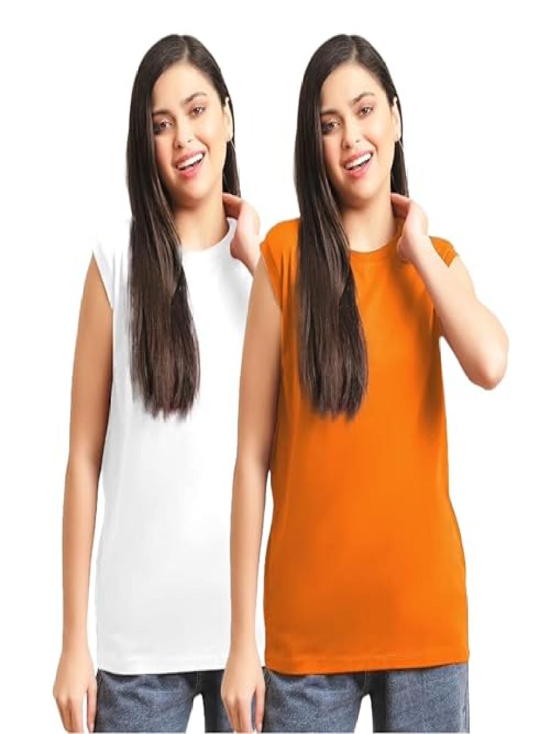 

NOTWILD Women Pack Of 2 Solid Round Neck Cotton T-shirts, Orange