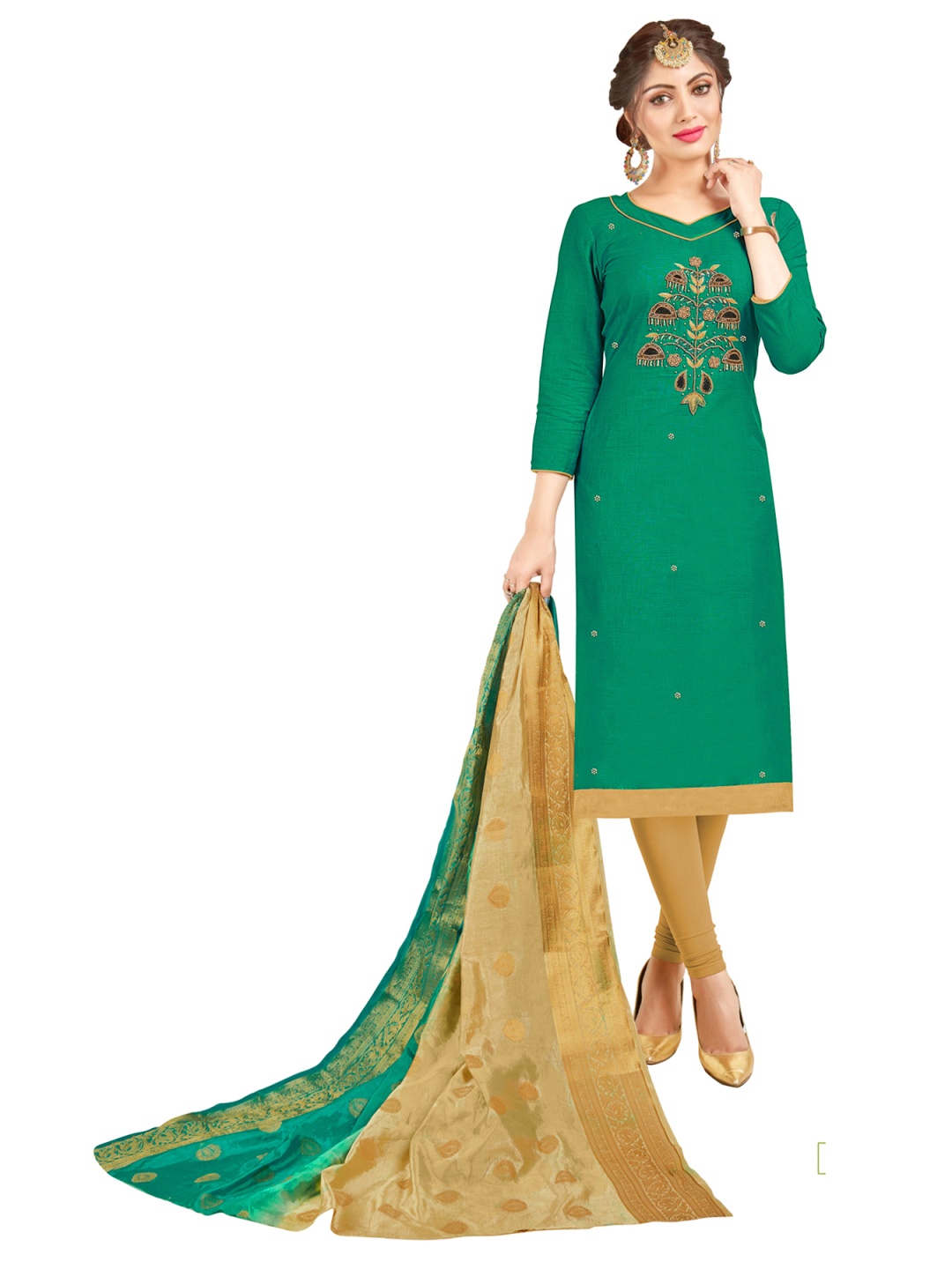 

HERE&NOW Floral Embellished Unstitched Dress Material, Green