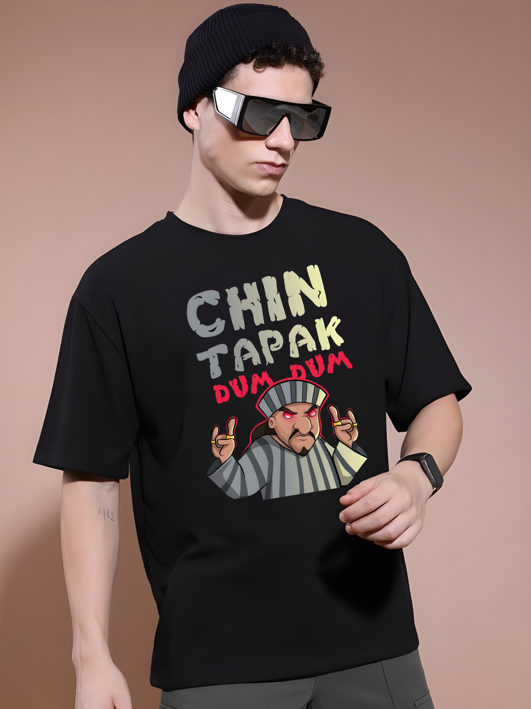 

Krimmple Men Graphic Printed Round Neck Cotton Relaxed Fit T-shirt, Black