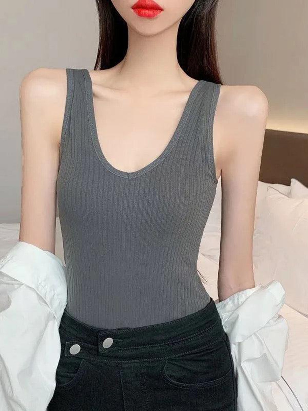 

Alamode By Akanksha Women Grey Fia Warm Tank Tops With Fleece Lining