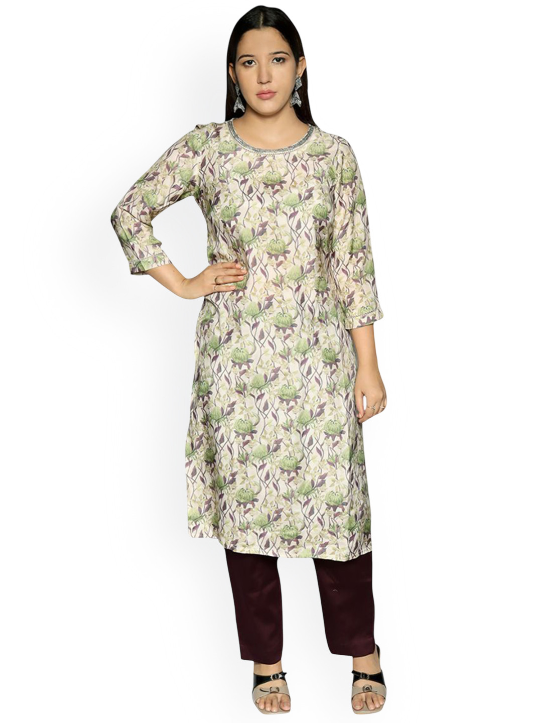 

HOUSE OF PARAL Women Floral Printed Regular Kurta with Trousers, Grey