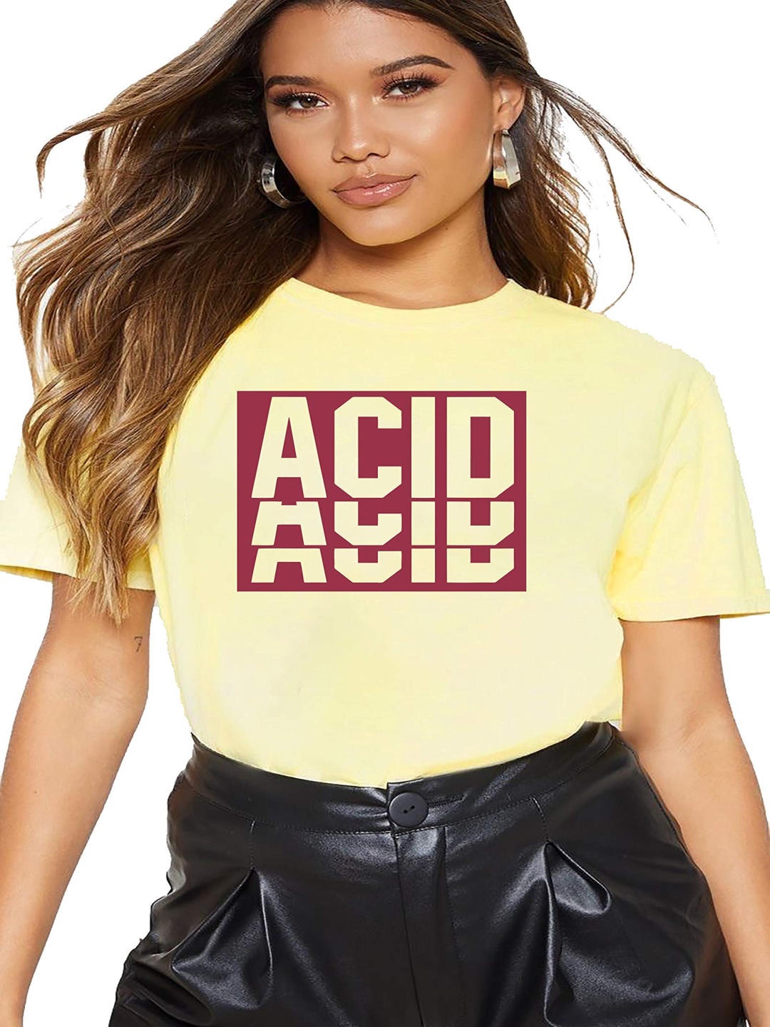 

VLAM Women Typography Printed Applique T-shirt, Yellow