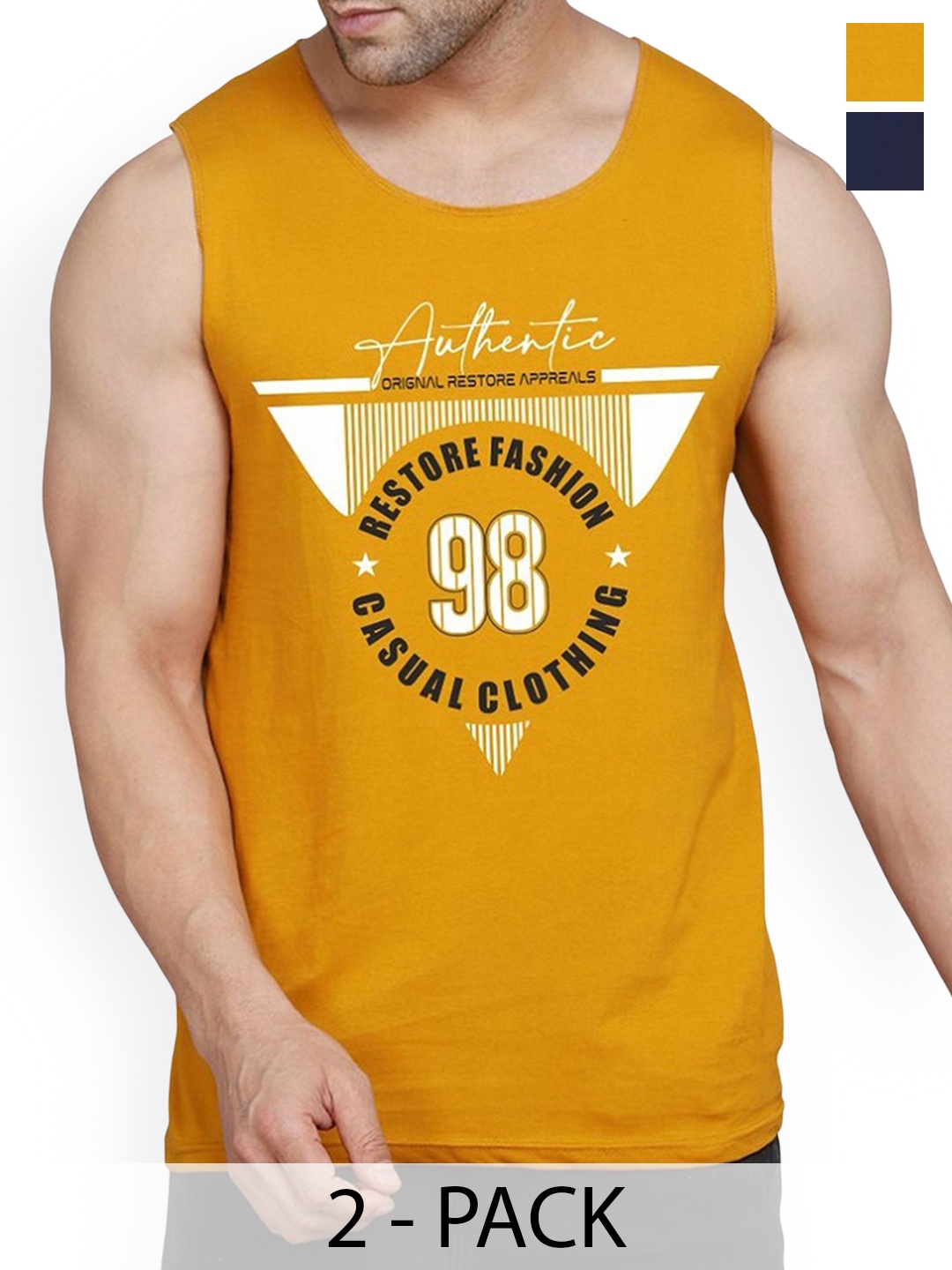 

Woostro Men Pack Of 2 Printed Odour-Free Innerwear Gym Vests, Mustard