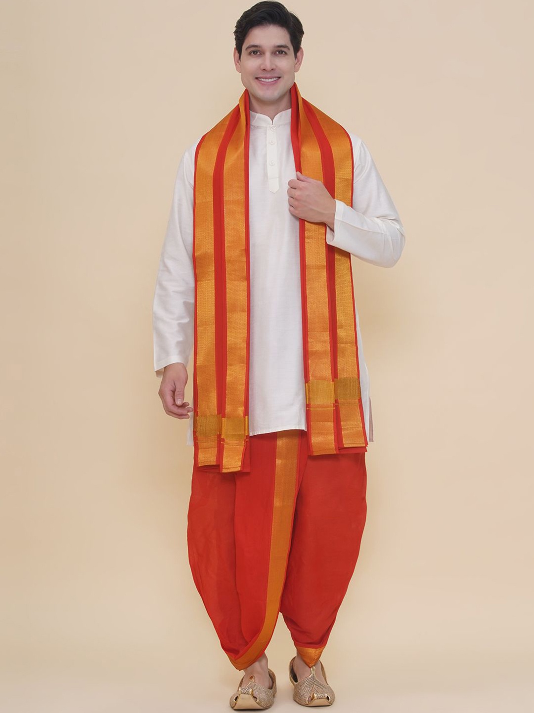 

Sethukrishna Men Cotton Dhoti Pant with Angavastram, Red
