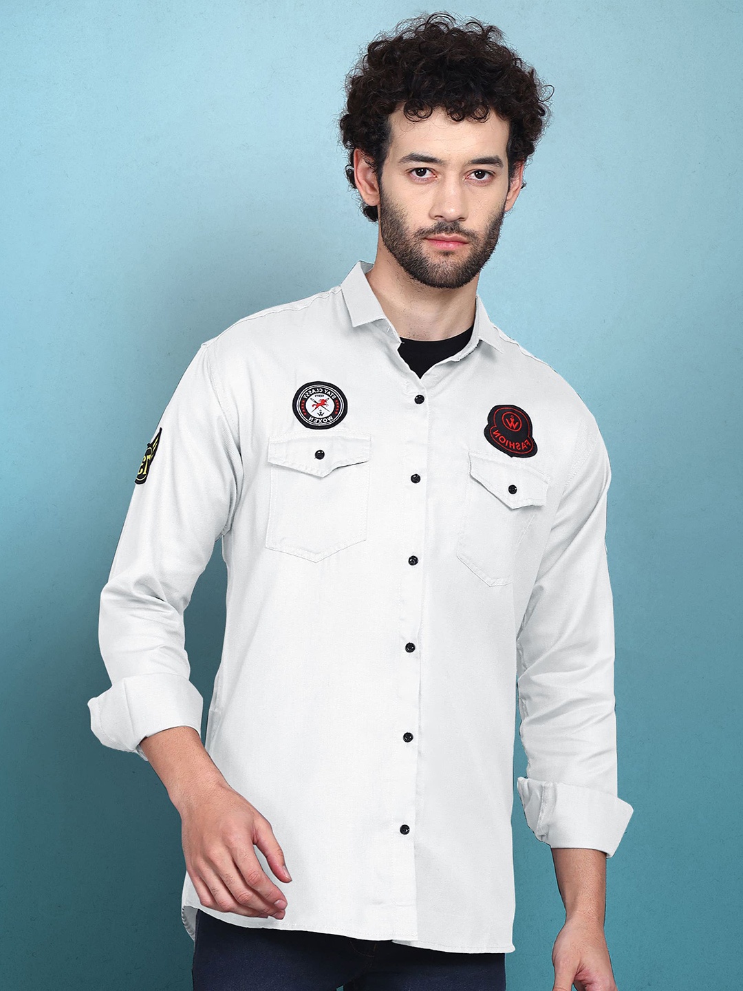 

WOXEN Men Original Fit Spread Collar Solid Cotton Casual Shirt, White