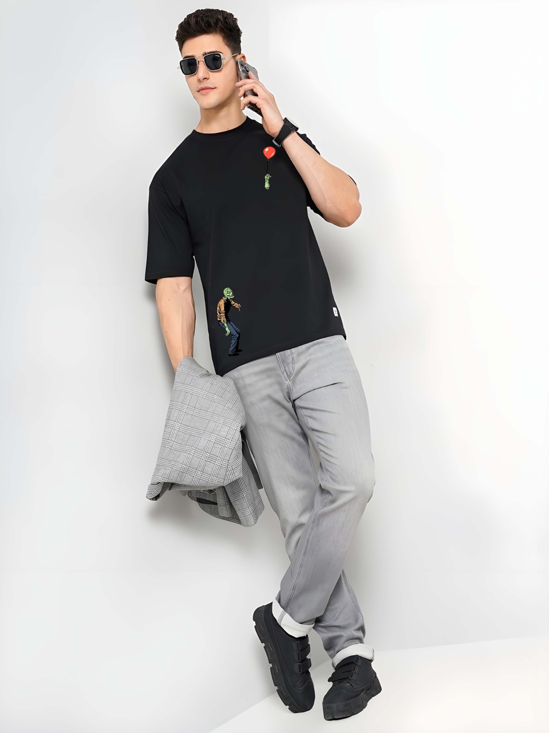 

BOWLIFESTYLE Men Drop-Shoulder Sleeves Pure Cotton T-shirt, Black