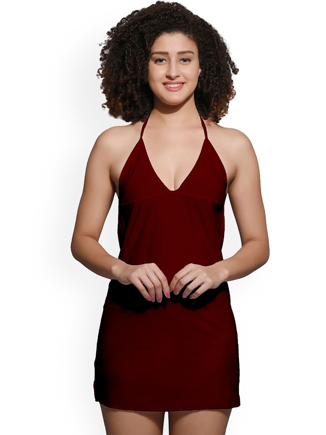 

chia fashions Women Halter Neck Baby Doll, Maroon