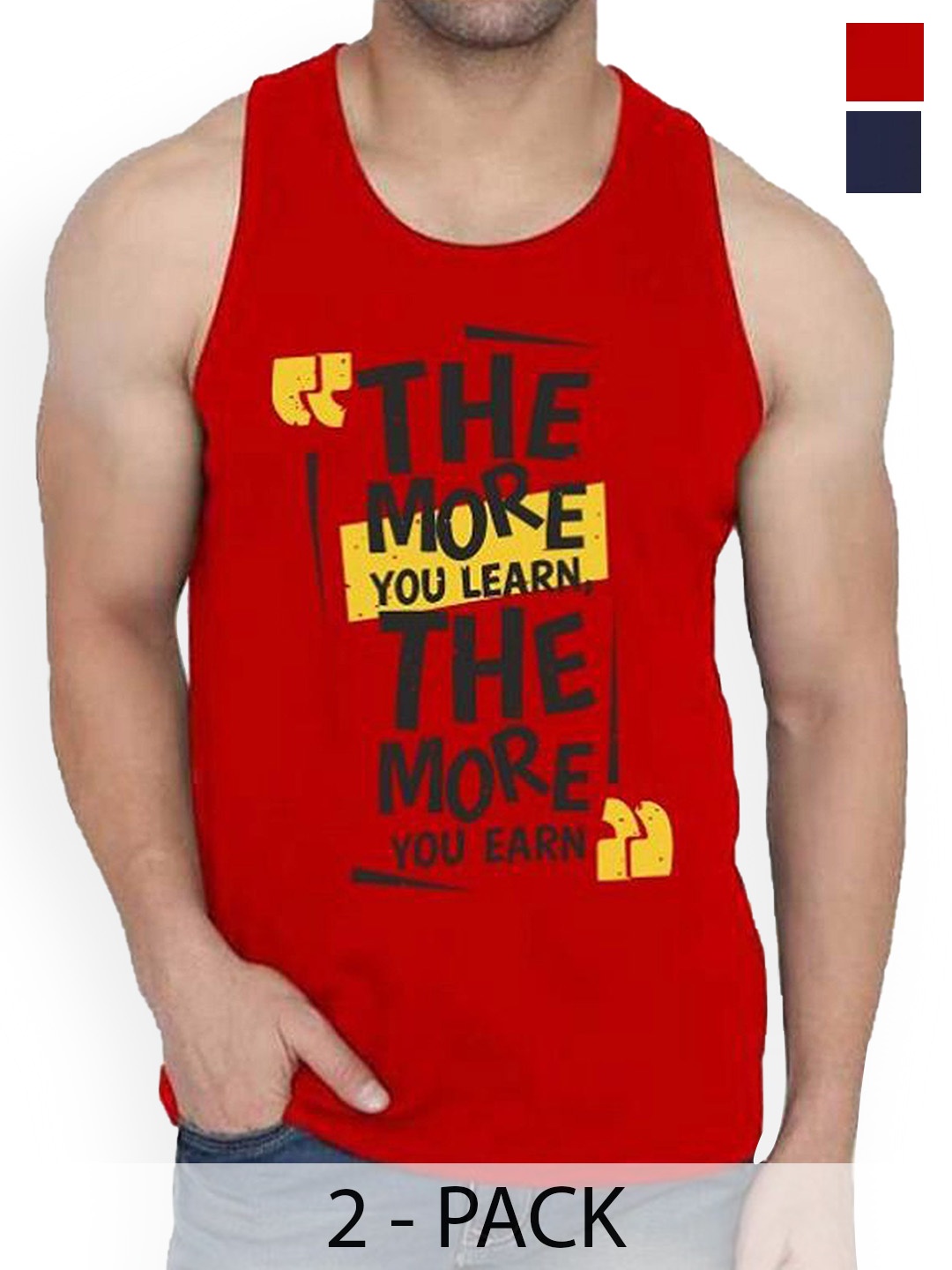 

Woostro Pack Of 2 Printed Cotton Gym Vests RS26 CMB (HARD NAVY) (MORE RED), Navy blue