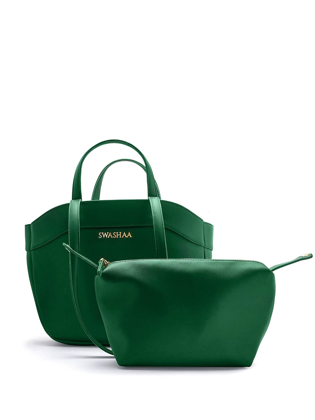 

SWASHAA Women Solid Structured Leather Shoulder Bag With Pouch, Green