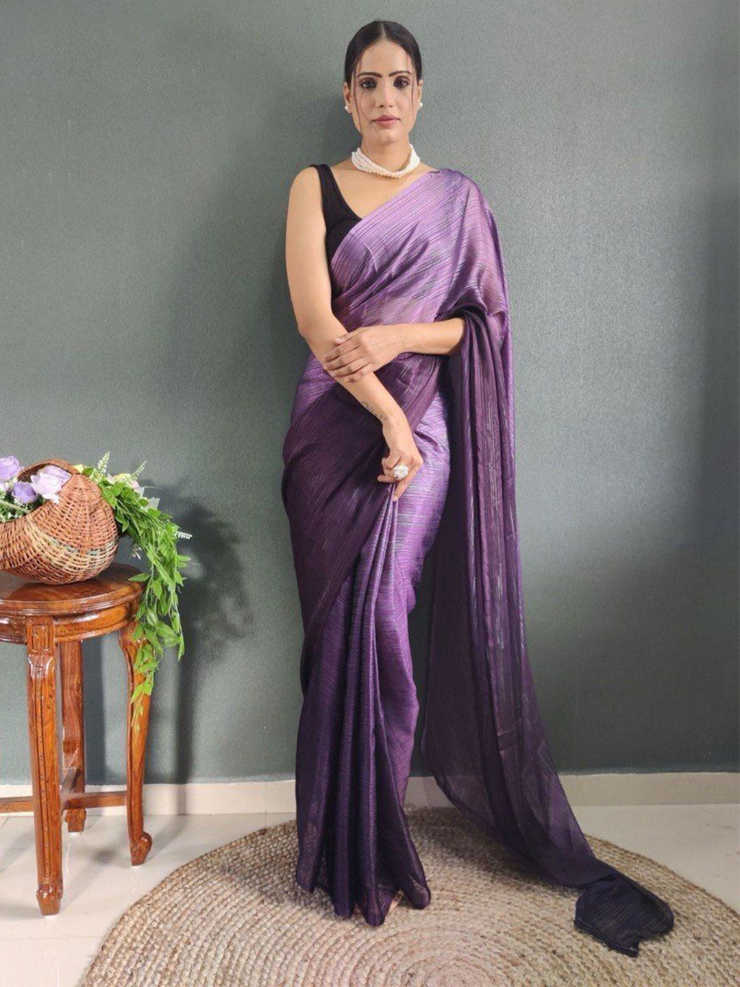 

bansari textiles Striped Pure Cotton Kota Saree, Purple