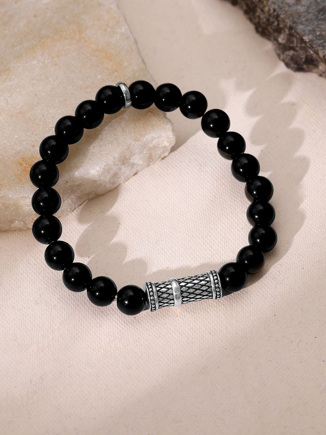 

GIVA Men 925 Sterling Silver Rhodium-Plated Beaded Steadfast Elasticated Bracelet