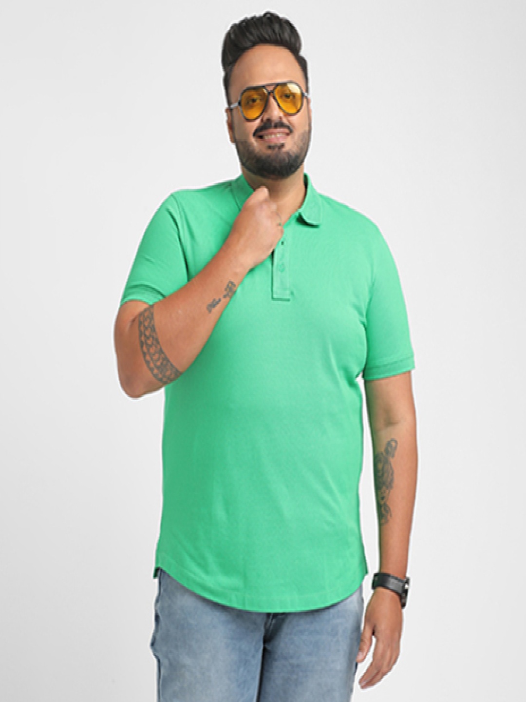 

Big Hello - The Plus Life Men Polo Collar T-shirt, Green