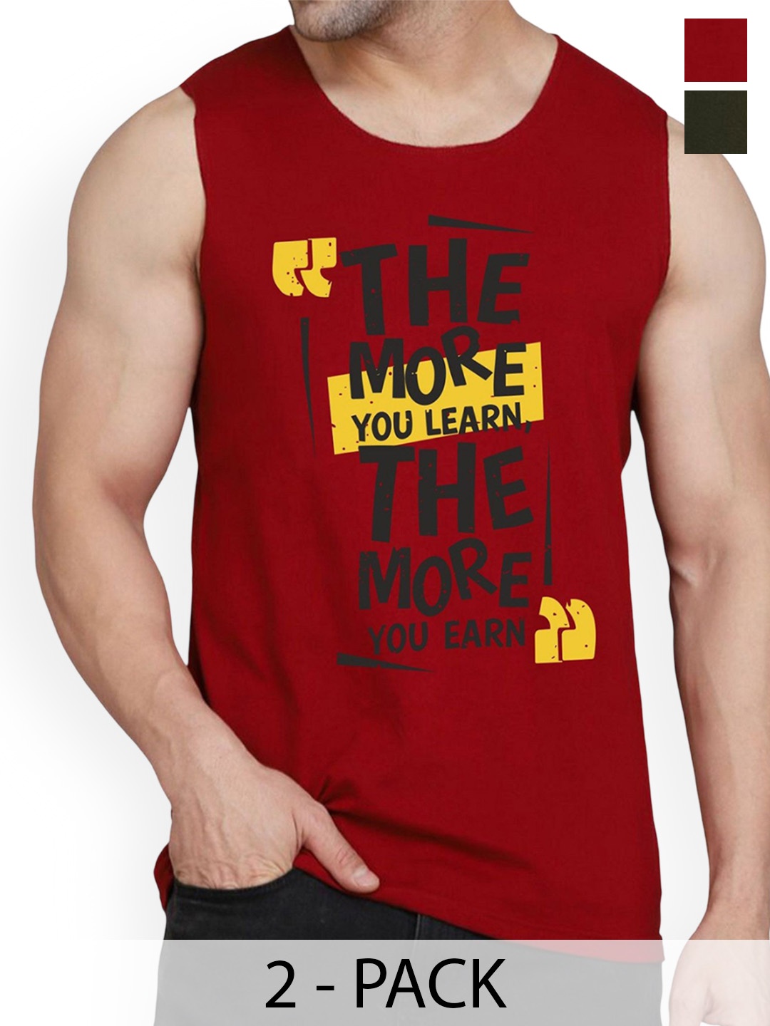 

WOOSTRO Pack Of 2 Printed Combed Cotton Gym Vest RS26 CMB (MORE MAROON) (RUN OLIVE)