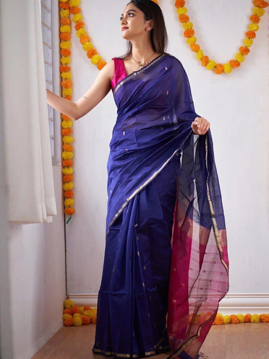 

bansari textiles Woven Design Zari Kota Saree, Blue